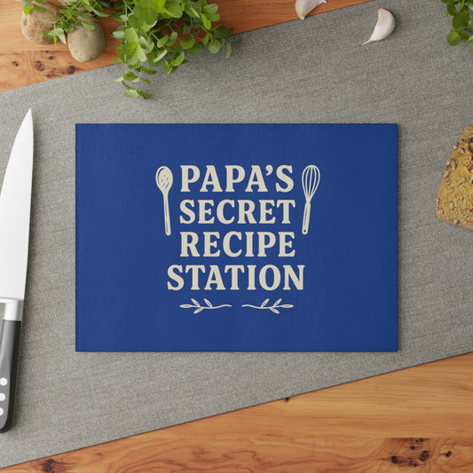 Papas secret recipe station - Glass Cutting Board, Kitchen Decor, Father's Day Gift, Cooking Gift, Home Chef Gift, Unique Recipe Station