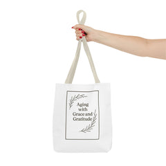 Elegant Gratitude Tote Bag | Aging with Grace, Reusable Shopping Bag, Gift for Moms, Positive Affirmation Bag, Everyday Use