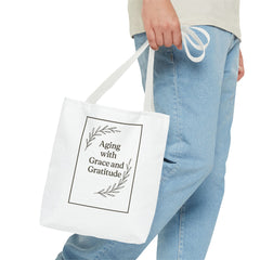 Elegant Gratitude Tote Bag | Aging with Grace, Reusable Shopping Bag, Gift for Moms, Positive Affirmation Bag, Everyday Use