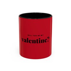 Valentine "Will You Be My Valentine?" Accent Coffee Mug — Red & Black Romantic Gift (11/15oz)