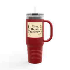 Rest, Relax & Renew Insulated Travel Mug, 40oz - Motivational Drinkware, Perfect for Gifts, Outdoor Adventures, Self-Care & Relaxation