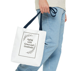 Elegant Gratitude Tote Bag | Aging with Grace, Reusable Shopping Bag, Gift for Moms, Positive Affirmation Bag, Everyday Use
