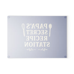 Papas secret recipe station - Glass Cutting Board, Kitchen Decor, Father's Day Gift, Cooking Gift, Home Chef Gift, Unique Recipe Station