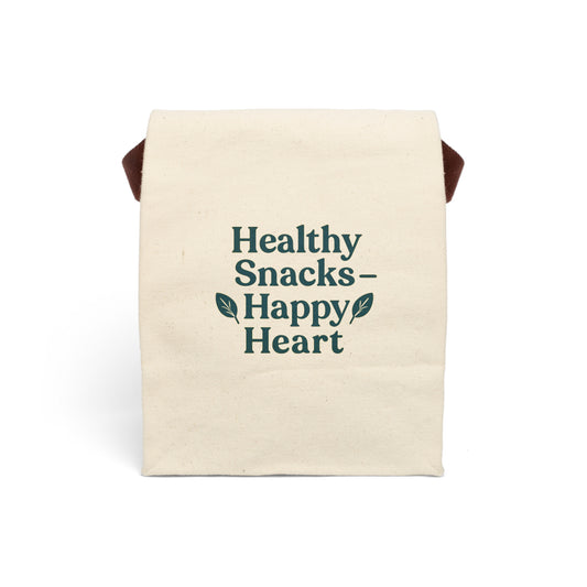 Eco-Friendly Canvas Lunch Bag - Healthy Snacks, Happy Heart | Reusable Tote, Gift for Health Lovers, Picnic Bag