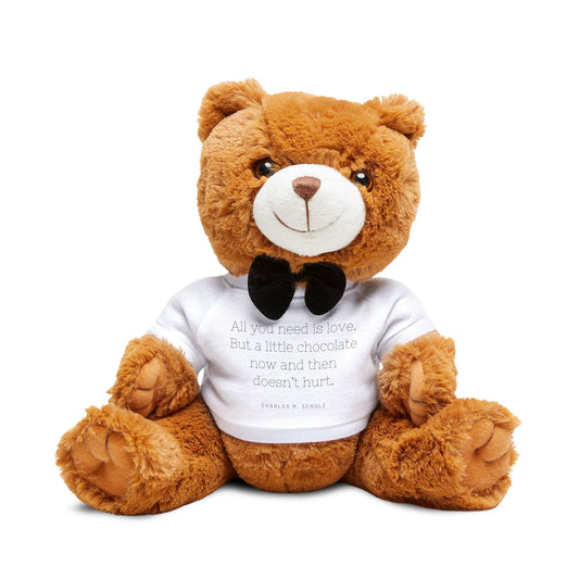 Plush Teddy Bear with Bowtie & Printed Tee — Cute Gift for Valentine’s Day