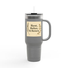 Rest, Relax & Renew Insulated Travel Mug, 40oz - Motivational Drinkware, Perfect for Gifts, Outdoor Adventures, Self-Care & Relaxation