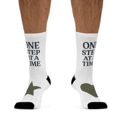 Motivational Socks - One Step at a Time - Recycled Poly Socks for Comfort and Inspiration, Perfect for Daily Wear, Gifts, Wellness, and Eco-Friendly Living