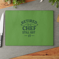 Retired Chef Glass Cutting Board | Unique Kitchen Gift, Culinary Decor, Chef Appreciation, Housewarming Present, Cooking Essential