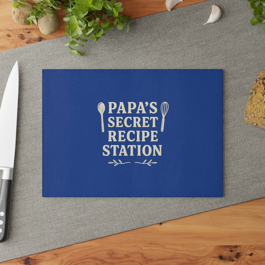 Papas secret recipe station - Glass Cutting Board, Kitchen Decor, Father's Day Gift, Cooking Gift, Home Chef Gift, Unique Recipe Station