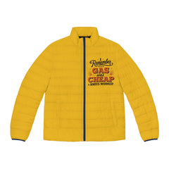 Men's Yellow Puffer Jacket - 'Remember when Gas was Cheap and Knees worked'