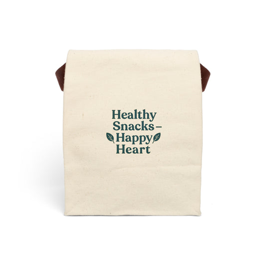 Eco-Friendly Canvas Lunch Bag - Healthy Snacks, Happy Heart | Reusable Tote, Gift for Health Lovers, Picnic Bag