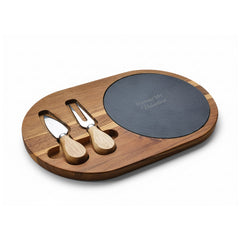 Engraved Acacia Charcuterie Board with Slate Insert & Cheese Tools — "Forever My Valentine"