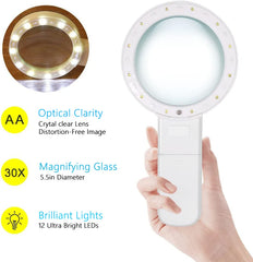 Handheld 30X LED Magnifier – Reading Glass for Seniors, Crafts & Watch Repair