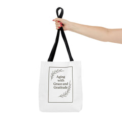 Elegant Gratitude Tote Bag | Aging with Grace, Reusable Shopping Bag, Gift for Moms, Positive Affirmation Bag, Everyday Use