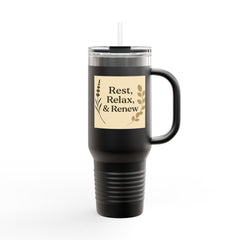 Rest, Relax & Renew Insulated Travel Mug, 40oz - Motivational Drinkware, Perfect for Gifts, Outdoor Adventures, Self-Care & Relaxation
