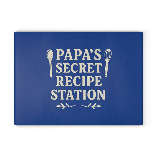 Papas secret recipe station - Glass Cutting Board, Kitchen Decor, Father's Day Gift, Cooking Gift, Home Chef Gift, Unique Recipe Station
