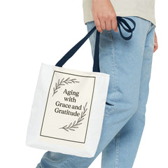 Elegant Gratitude Tote Bag | Aging with Grace, Reusable Shopping Bag, Gift for Moms, Positive Affirmation Bag, Everyday Use