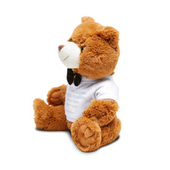 Plush Teddy Bear with Bowtie & Printed Tee — Cute Gift for Valentine’s Day