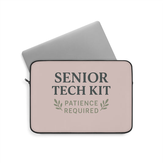 Senior Tech Kit Laptop Sleeve - Fun Gift for Seniors, Patience Required, Tech Support, Unique Tech Accessory, Ideal for Birthdays, Holidays