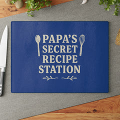 Papas secret recipe station - Glass Cutting Board, Kitchen Decor, Father's Day Gift, Cooking Gift, Home Chef Gift, Unique Recipe Station