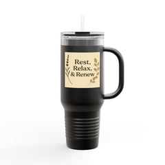 Rest, Relax & Renew Insulated Travel Mug, 40oz - Motivational Drinkware, Perfect for Gifts, Outdoor Adventures, Self-Care & Relaxation