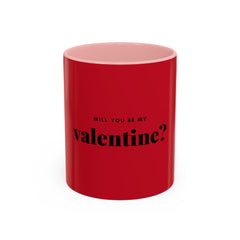 Valentine "Will You Be My Valentine?" Accent Coffee Mug — Red & Black Romantic Gift (11/15oz)
