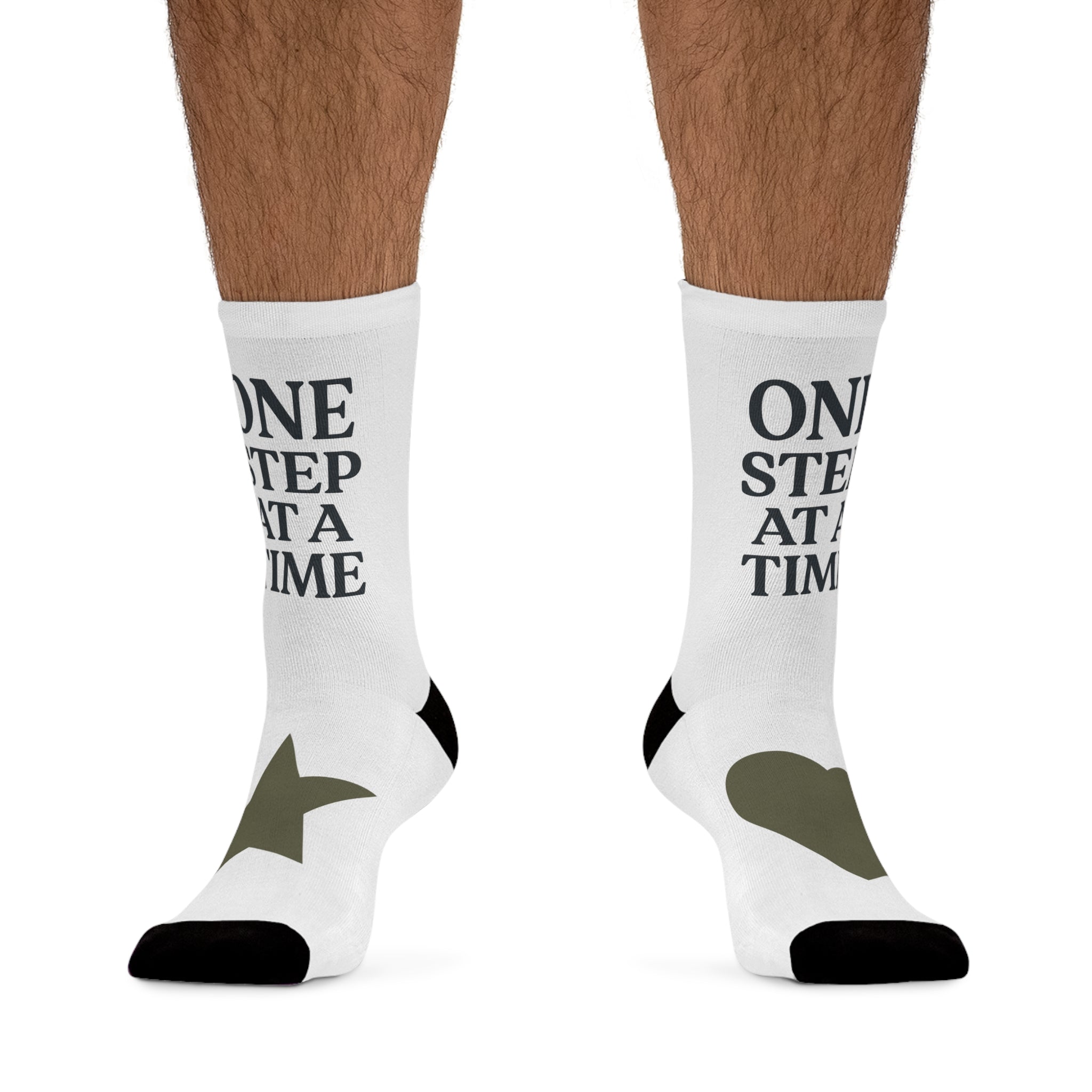 Motivational Socks - One Step at a Time -  Recycled Poly Socks for Comfort and Inspiration, Perfect for Daily Wear, Gifts, Wellness, and Eco-Friendly Living