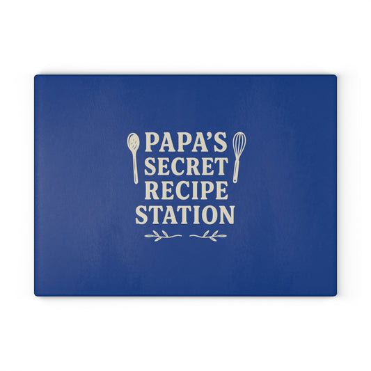 Papas secret recipe station - Glass Cutting Board, Kitchen Decor, Father's Day Gift, Cooking Gift, Home Chef Gift, Unique Recipe Station