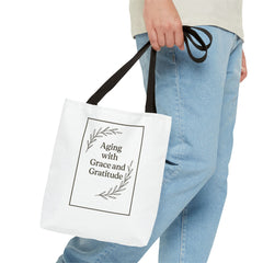 Elegant Gratitude Tote Bag | Aging with Grace, Reusable Shopping Bag, Gift for Moms, Positive Affirmation Bag, Everyday Use