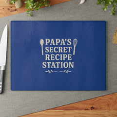 Papas secret recipe station - Glass Cutting Board, Kitchen Decor, Father's Day Gift, Cooking Gift, Home Chef Gift, Unique Recipe Station