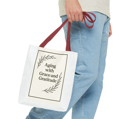 Elegant Gratitude Tote Bag | Aging with Grace, Reusable Shopping Bag, Gift for Moms, Positive Affirmation Bag, Everyday Use