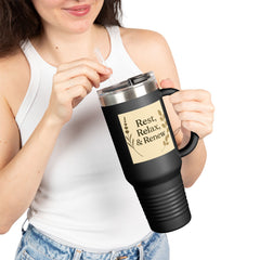 Rest, Relax & Renew Insulated Travel Mug, 40oz - Motivational Drinkware, Perfect for Gifts, Outdoor Adventures, Self-Care & Relaxation