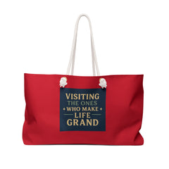Grandparents Visiting Weekender Bag, Perfect Travel Tote for Friends, Family Visits, Getaways, Beach Days, Red Canvas Carryall