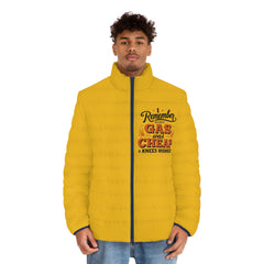 Men's Yellow Puffer Jacket - 'Remember when Gas was Cheap and Knees worked'