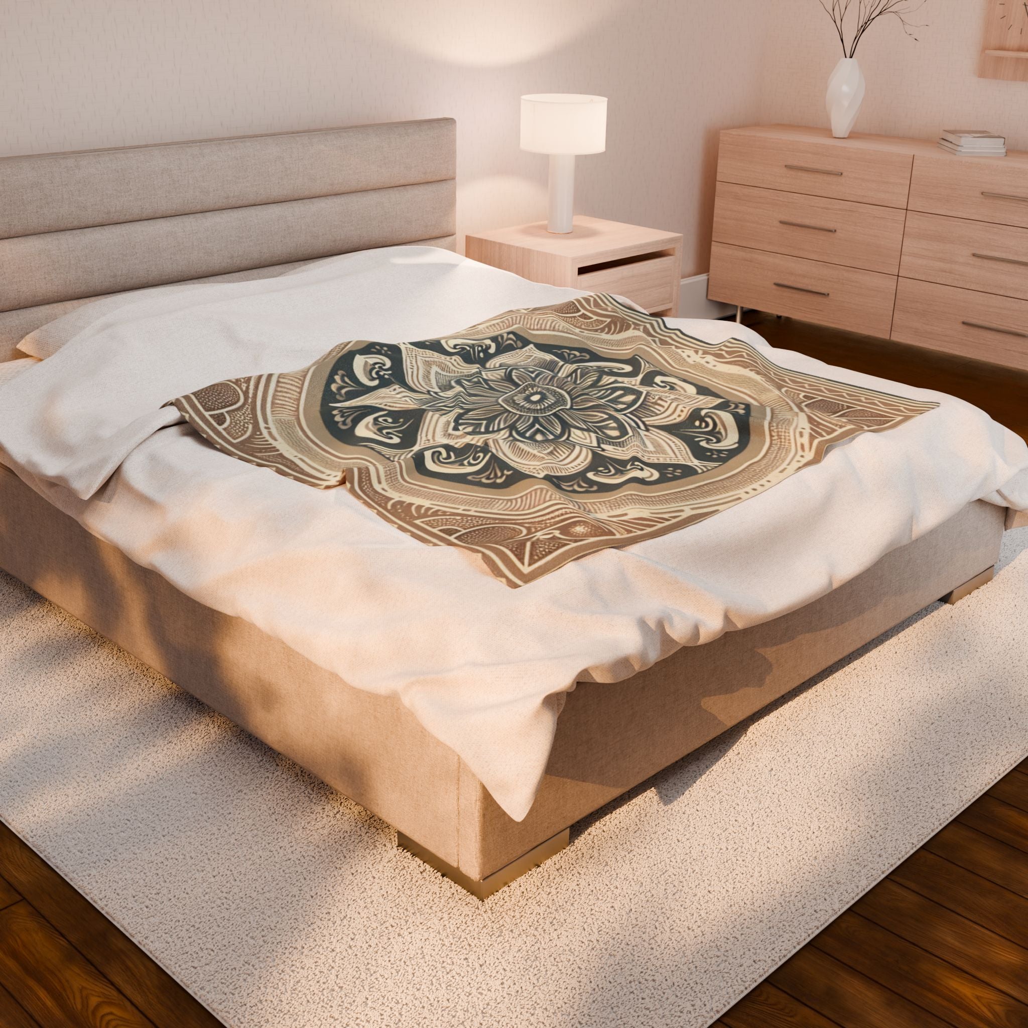 Cozy Mandala Velveteen Plush Blanket | Soft Throw Blanket, Home Decor, Gift for New Parents, Meditation, Boho Decor