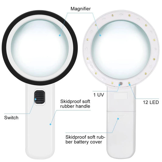 Handheld 30X LED Magnifier – Reading Glass for Seniors, Crafts & Watch Repair